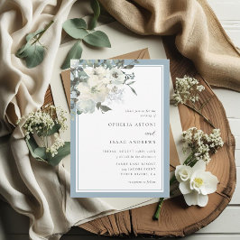 Classic Elegant Dusty Blue Ivory Floral Wedding Inbjudningar