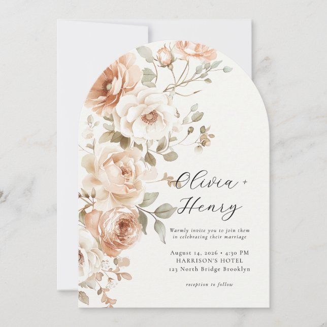Classic Elegant Floral Arch Wedding Invitation Inbjudningar (Framsida)