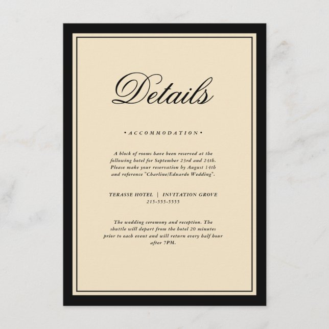 Classic Elegant Frame Wedding Details Enclosure  Tilläggskort (Framsida)
