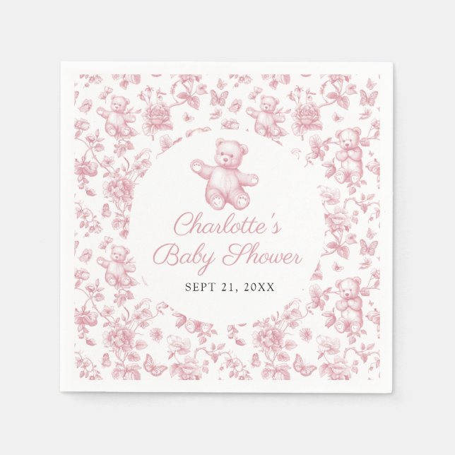 Classic Elegant Girl Baby Shower Toile de Jouy Pappersservett (Framsidan)