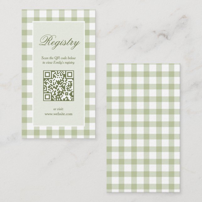 Classic Elegant Green Gingham Baby Shower Registry Tilläggskort (Fram/baksida)