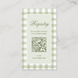 Classic Elegant Green Gingham Baby Shower Registry Tilläggskort