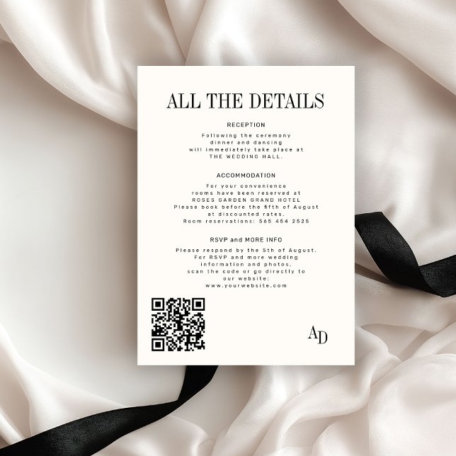 Classic elegant ivory old money wedding details tilläggskort (Skapare uppladdad)