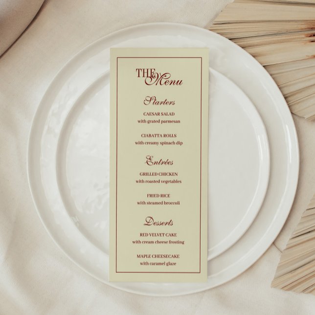 Classic Elegant Ivory Script Monogram Wedding Meny (Skapare uppladdad)