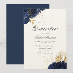 Classic Elegant Navy Midnight Ro Quinceanera Inbjudningar