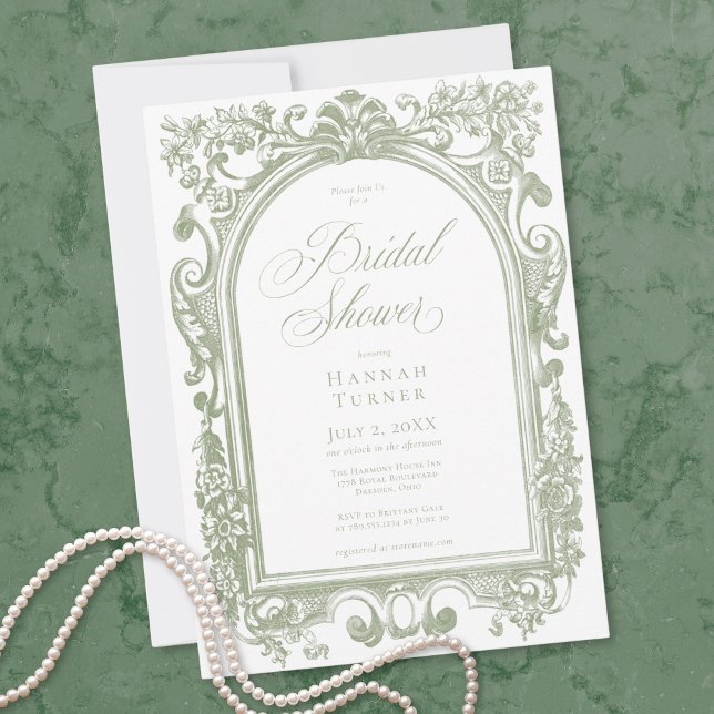 Classic Elegant Sage Arch Floral Bridal Shower Inbjudningar (Classic Elegant Sage Arch Floral Bridal Shower Invitation)