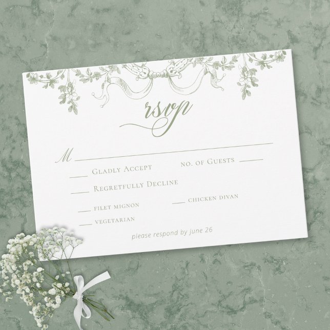 Classic Elegant Sage Green Floral Frame Wedding OSA Kort (Skapare uppladdad)