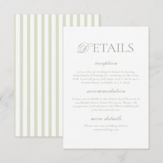 Classic Elegant⎮Sage Green Striped Wedding Details Tilläggskort