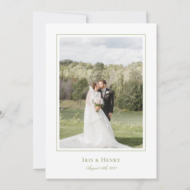 Classic Elegant Sage Green Wedding Photo Tack Kort (Framsida)