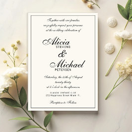 Classic elegant script black and ivory wedding inbjudningar