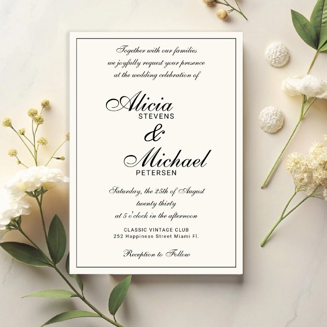Classic elegant script black and ivory wedding inbjudningar (Skapare uppladdad)