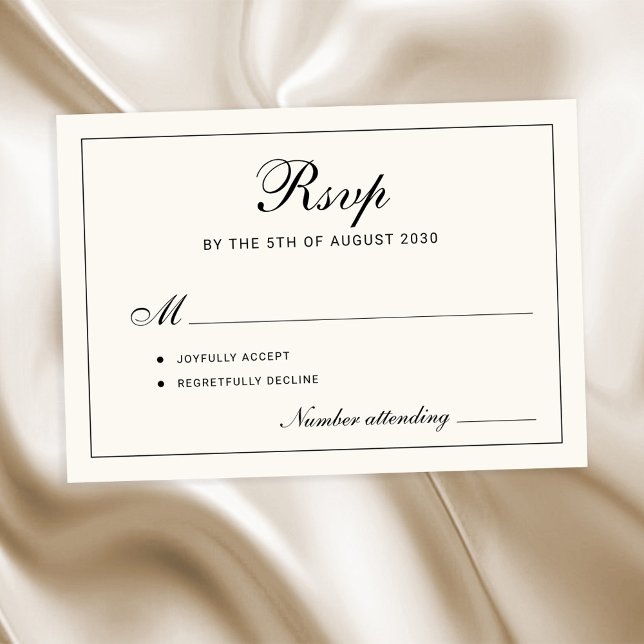 Classic elegant script black and ivory wedding OSA kort (Skapare uppladdad)