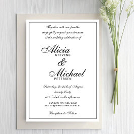 Classic elegant script black and white wedding inbjudningar