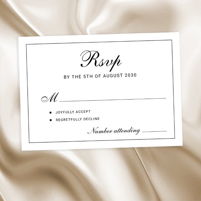Classic elegant script black and white wedding OSA kort (Skapare uppladdad)