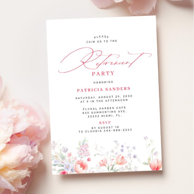 Classic elegant script floral retirement party inbjudningar (Skapare uppladdad)