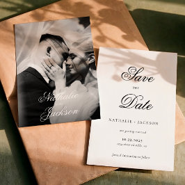 Classic Elegant Script Photo Wedding Save the Date Spara Datumet