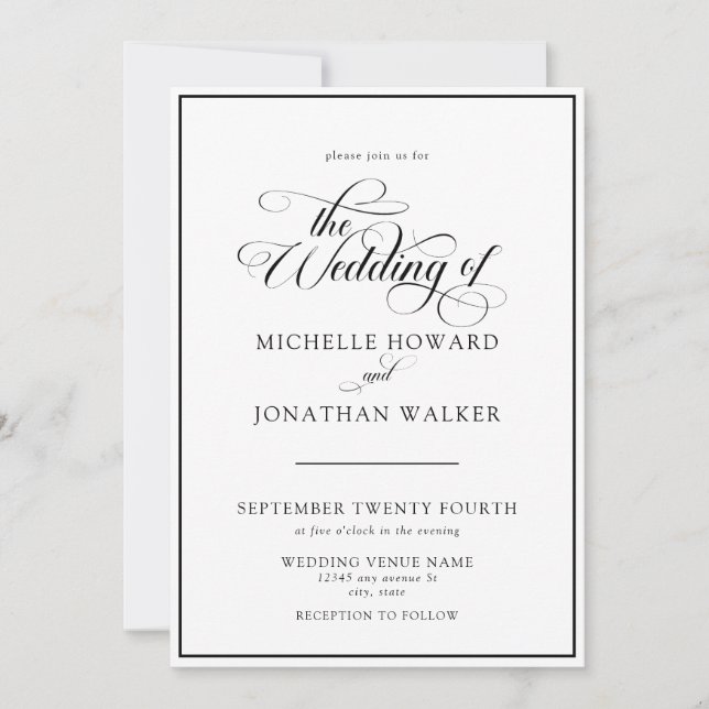 Classic Elegant Script QR Code Wedding Invitation Inbjudningar (Framsida)