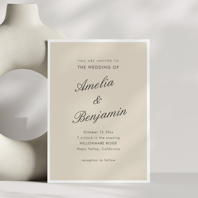 Classic Elegant Taupe Script Couple Names Wedding Inbjudningar (Skapare uppladdad)