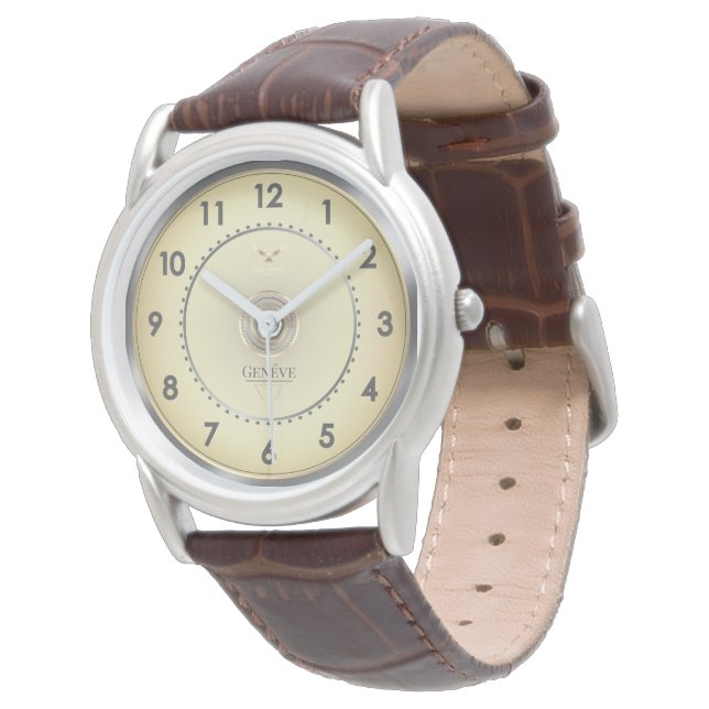 Classic Elegant Warm Gold Face Brown Leather Strap Armbandsur (Vinklad)