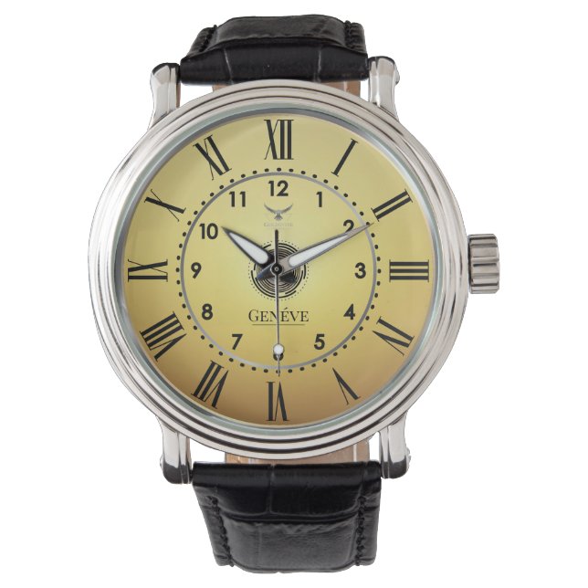 Classic Elegant Warm Gold Tone Roman Numeral Men's Armbandsur (Framsida)