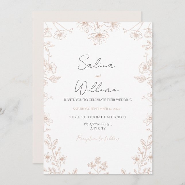 Classic Elegant Wedding Invitation | Timeless  Inbjudningar (Fram/baksida)