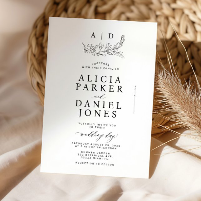 Classic elegant white black monogram wedding inbjudningar (Skapare uppladdad)