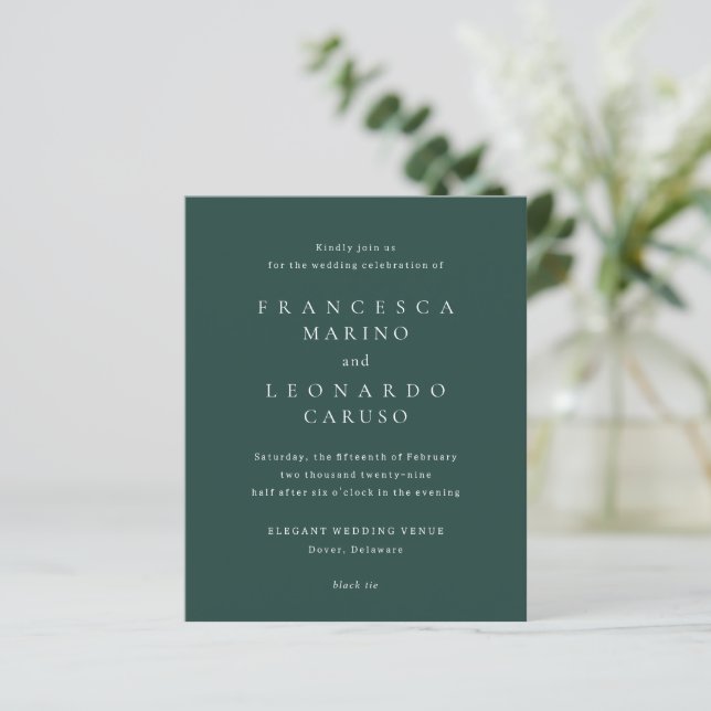 Classic Emerald Green Simple Wedding Invitation (Stående Fram)
