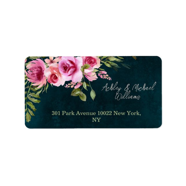 Classic Emerald Grönt Blommigt Mörk Moody Bröllop Adressetikett (Framsidan)