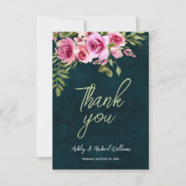 Classic Emerald Grönt Blommigt Mörk Moody Bröllop Tack Kort