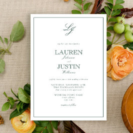 Classic Emerald Grönt Calligraphy Monogram Bröllop Inbjudningar