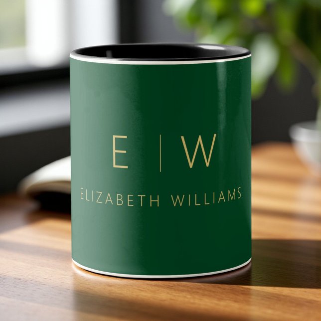 Classic Emerald Grönt Guld minimalist Monogram Två-Tonad Mugg (Skapare uppladdad)
