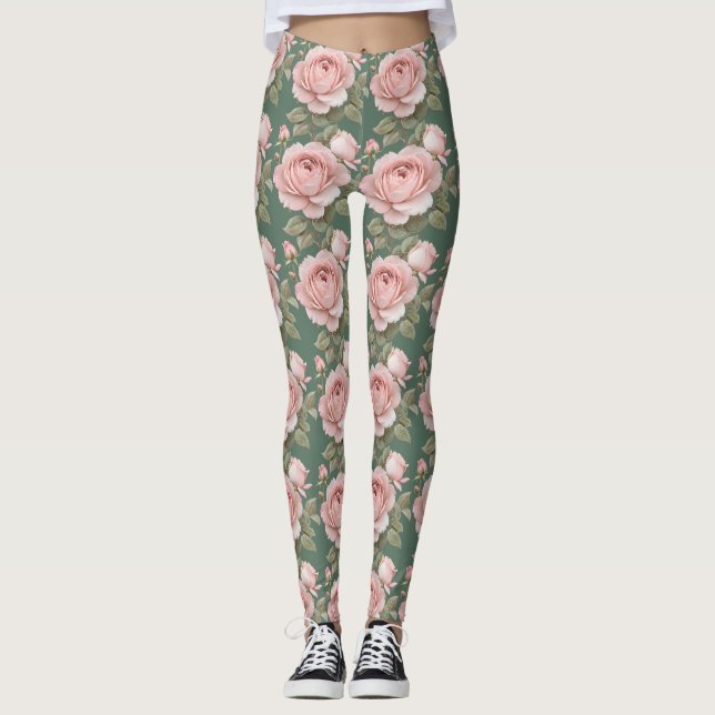 Classic English Roses In Blush Pink  Leggings (Framsida)