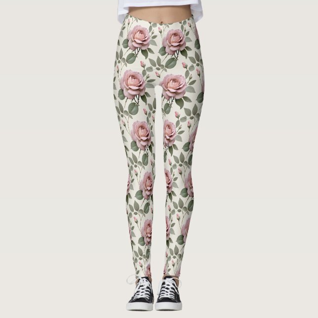Classic English Roses In Soft Shades Of Pink  Leggings (Framsida)