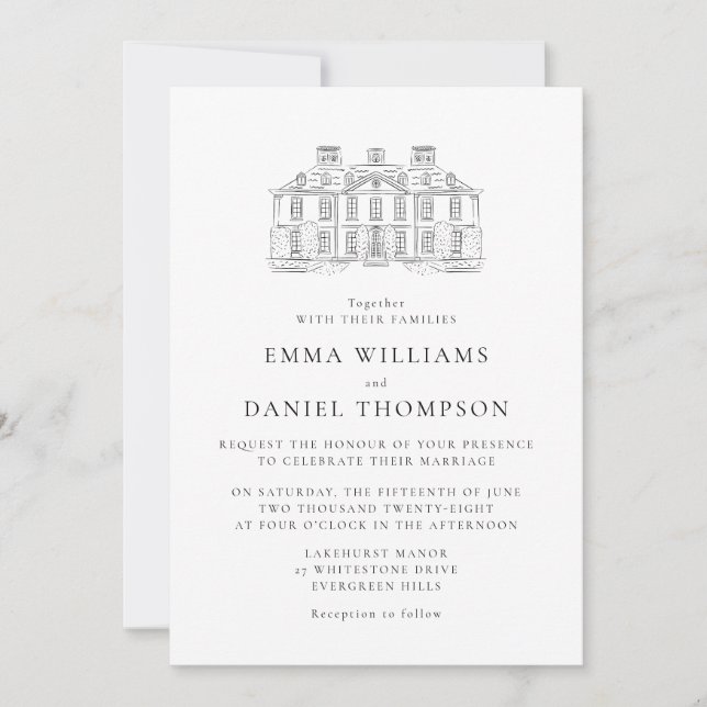 Classic Estate Illustration Wedding Invitation Inbjudningar (Framsida)