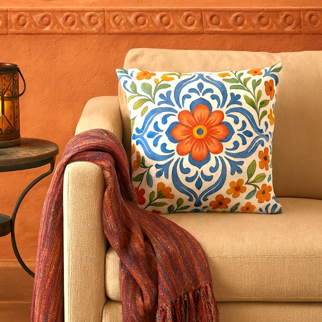 Classic Ethnic Mediterranean Blommigt Art Mönster Kudde (Skapare uppladdad)
