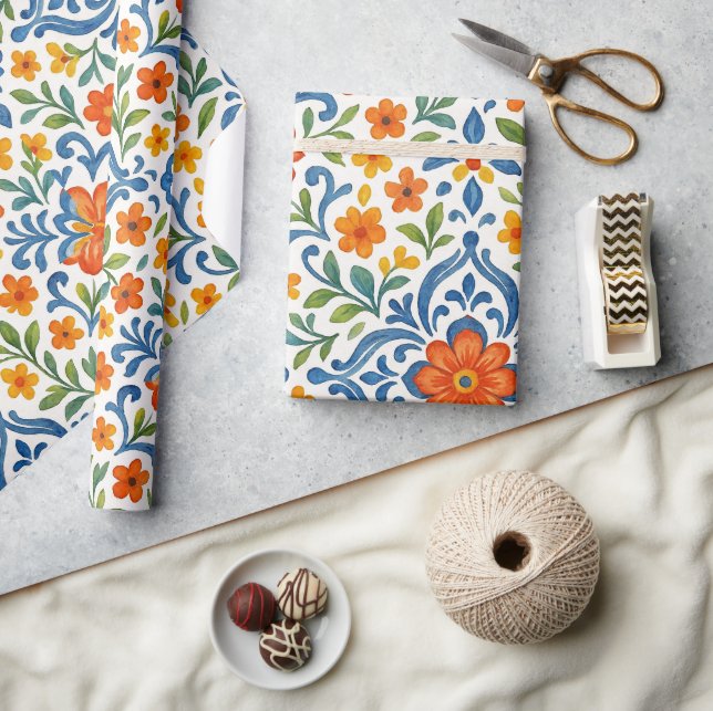 Classic Ethnic Mediterranean Blommigt Art Mönster Presentpapper (Hantverk)