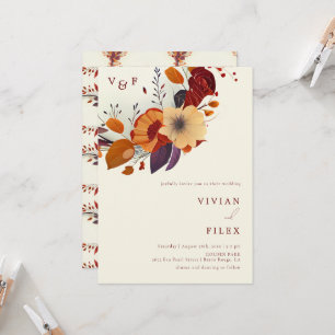 Classic Fall Wildblomma Initial Namn Bröllop Inbjudningar