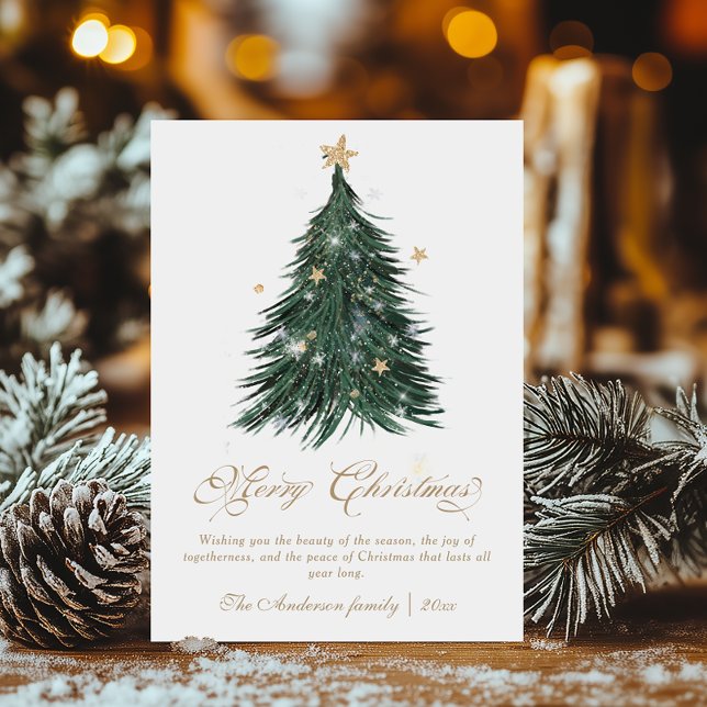 Classic Festive Gold Christmas Tree Julkort (Skapare uppladdad)