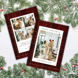 Classic Festive Red Plaid 5 Photo Christmas Julkort