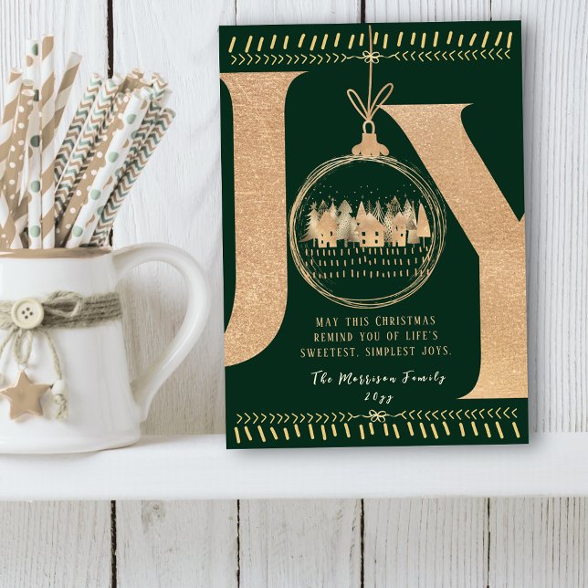 Classic Festive Touch Simple Green and Gold “JOY”  Julkort (Classic Festive Touch Simple Green and Gold “JOY” Holiday Card)