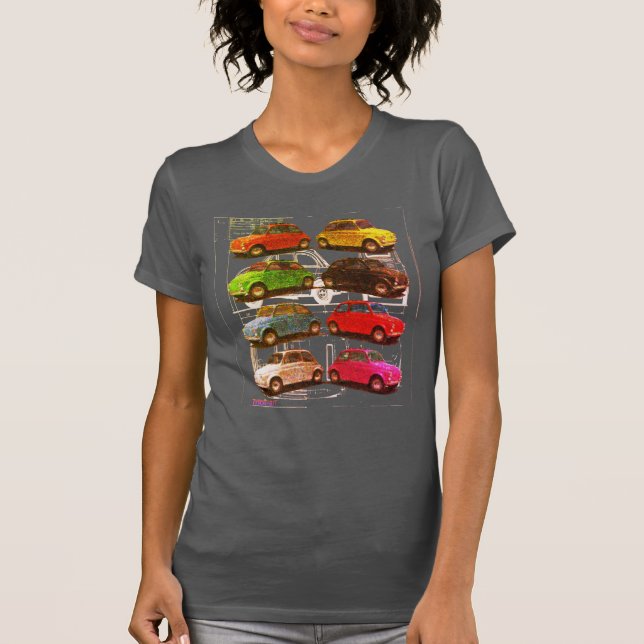 Classic Fiat 500, teknisk färg T Shirt (Framsida)