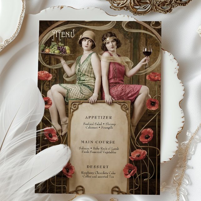 Classic Figurative Art Nouveau Wedding Menu Card Inbjudningar (Skapare uppladdad)