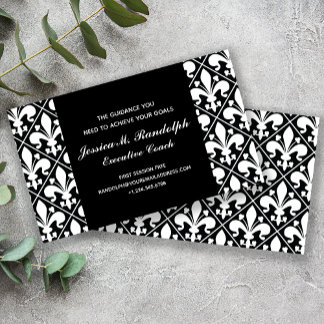 Classic Fleur de Lys Executive Black and White Visitkort
