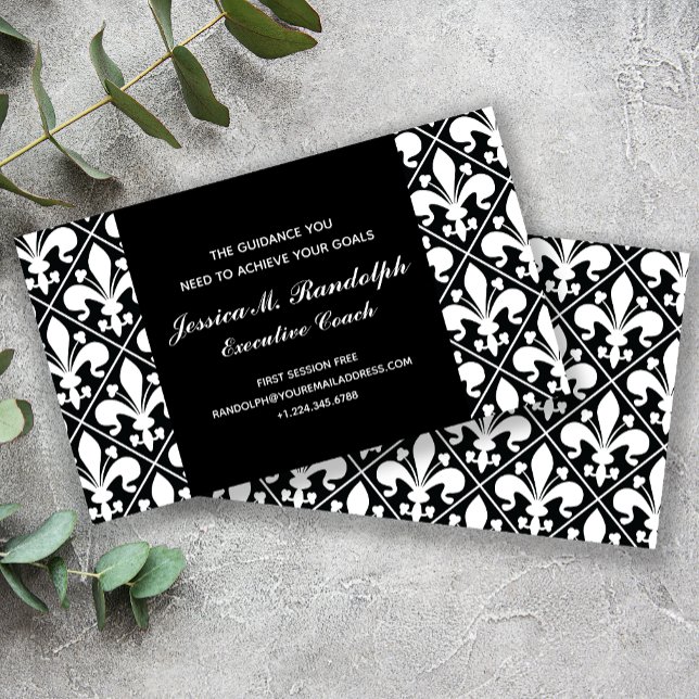 Classic Fleur de Lys Executive Black and White Visitkort (Skapare uppladdad)