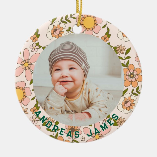 Classic Floral Baby's First Christmas Ornament (Framsidan)