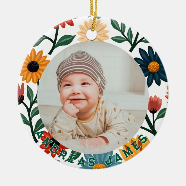 Classic Floral Baby's First Christmas Ornament (Framsidan)