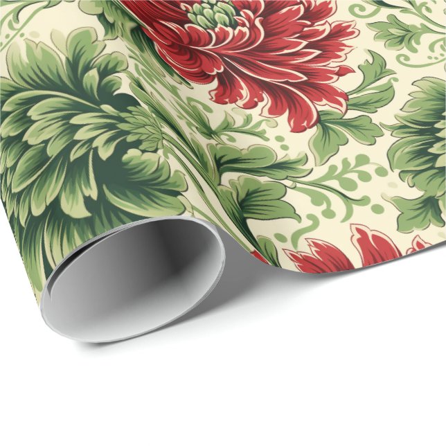 Classic Floral Christmas Wrapping Paper Presentpapper (Rullad Hörn)