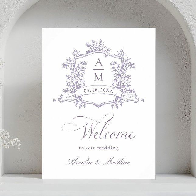 Classic Floral Crest Lavender Wedding Welcome Poster (Skapare uppladdad)