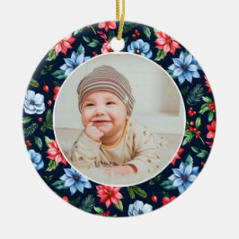 Classic Floral Frame Baby's First Christmas  Julgransprydnad Keramik