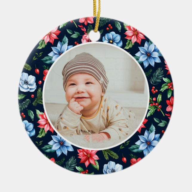Classic Floral Frame Baby's First Christmas  Julgransprydnad Keramik (Framsidan)